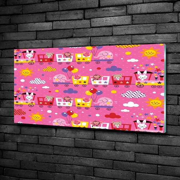 Impresión en cristal con acabado brillante horizontal Animales en el tren