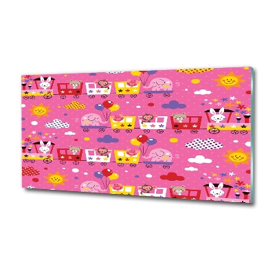 Impresión en cristal con acabado brillante horizontal Animales en el tren