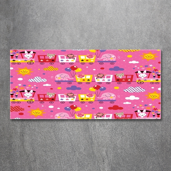 Impresión en cristal con acabado brillante horizontal Animales en el tren