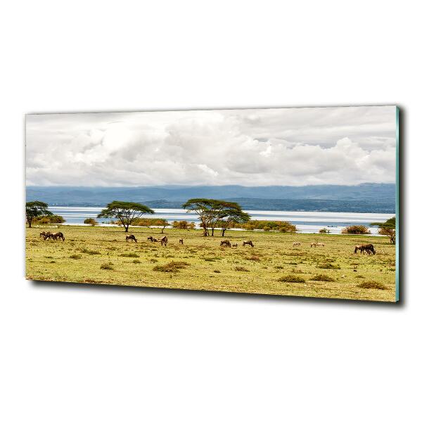 Cuadro decorativo de vidrio para salón horizontal Lago Naivasha