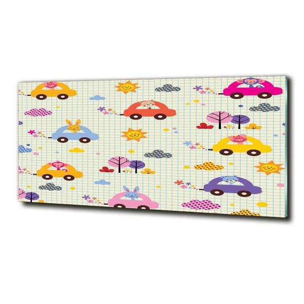 Cuadro decorativo de vidrio para salón horizontal coches de juguete