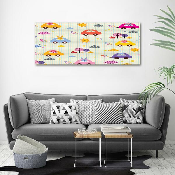 Cuadro decorativo de vidrio para salón horizontal coches de juguete