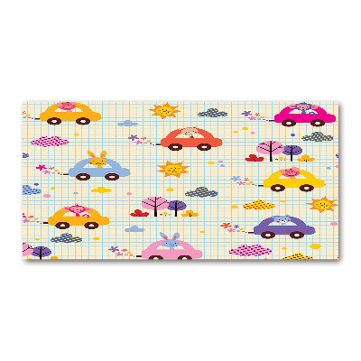 Cuadro decorativo de vidrio para salón horizontal coches de juguete