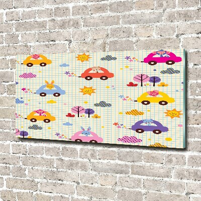 Cuadro decorativo de vidrio para salón horizontal coches de juguete