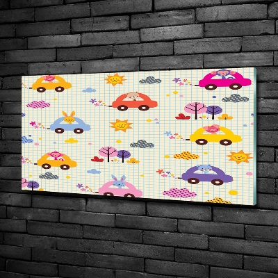 Cuadro decorativo de vidrio para salón horizontal coches de juguete