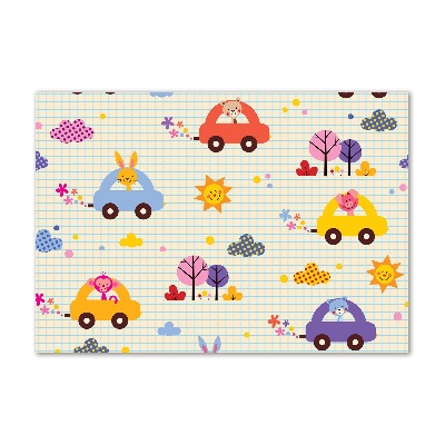 Cuadro decorativo de vidrio para salón horizontal coches de juguete