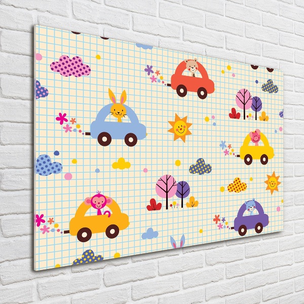 Cuadro decorativo de vidrio para salón horizontal coches de juguete