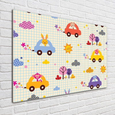 Cuadro decorativo de vidrio para salón horizontal coches de juguete