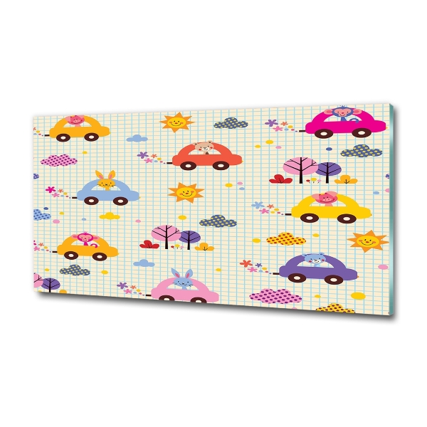 Cuadro decorativo de vidrio para salón horizontal coches de juguete