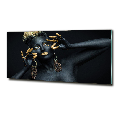 Cuadro de cristal templado moderno horizontal Mujer de negro