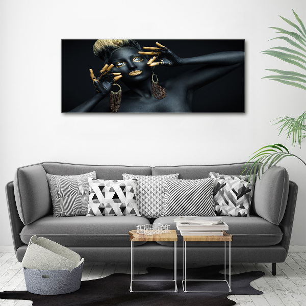 Cuadro de cristal templado moderno horizontal Mujer de negro