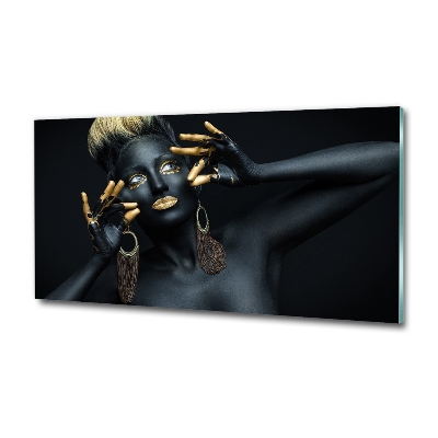 Cuadro de cristal templado moderno horizontal Mujer de negro
