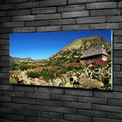 Foto en cristal de alta calidad con impresión uv horizontal Cabaña de pastor en el valle