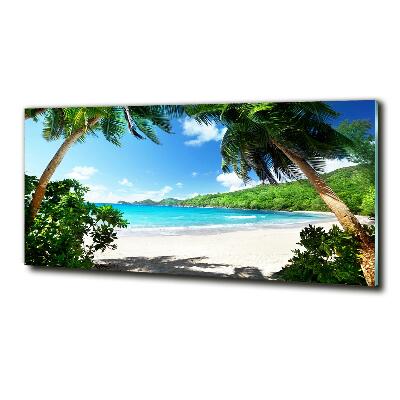 Cuadro decorativo de vidrio para salón horizontal Playa de Seychelles