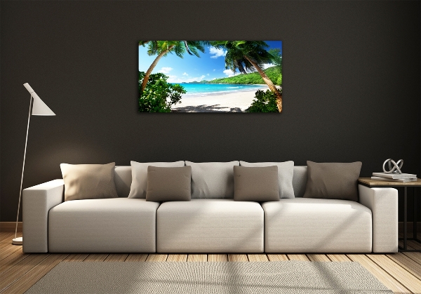 Cuadro decorativo de vidrio para salón horizontal Playa de Seychelles