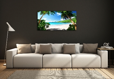 Cuadro decorativo de vidrio para salón horizontal Playa de Seychelles