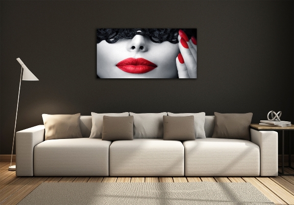 Cuadro decorativo de vidrio para salón horizontal Máscara de encaje