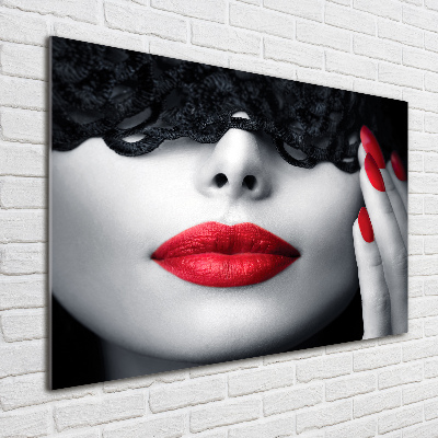 Cuadro decorativo de vidrio para salón horizontal Máscara de encaje