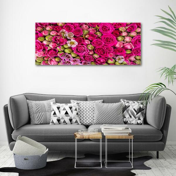 Cuadro decorativo de vidrio para salón horizontal Rosas