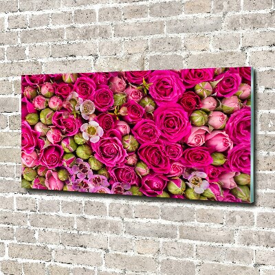Cuadro decorativo de vidrio para salón horizontal Rosas