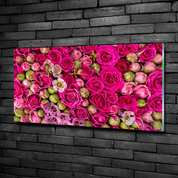 Cuadro decorativo de vidrio para salón horizontal Rosas
