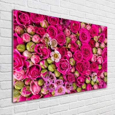 Cuadro decorativo de vidrio para salón horizontal Rosas