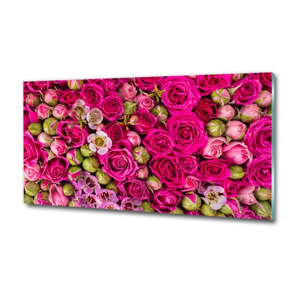 Cuadro decorativo de vidrio para salón horizontal Rosas