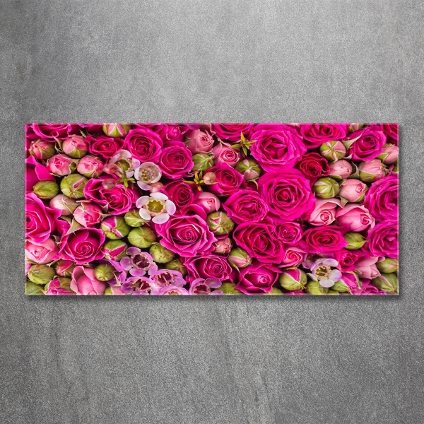 Cuadro decorativo de vidrio para salón horizontal Rosas