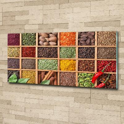 Cuadro decorativo de vidrio para salón horizontal Especias y hierbas