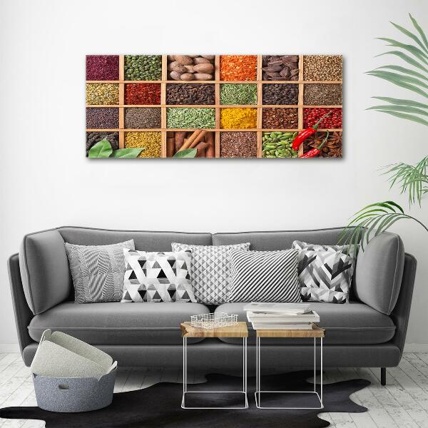 Cuadro decorativo de vidrio para salón horizontal Especias y hierbas