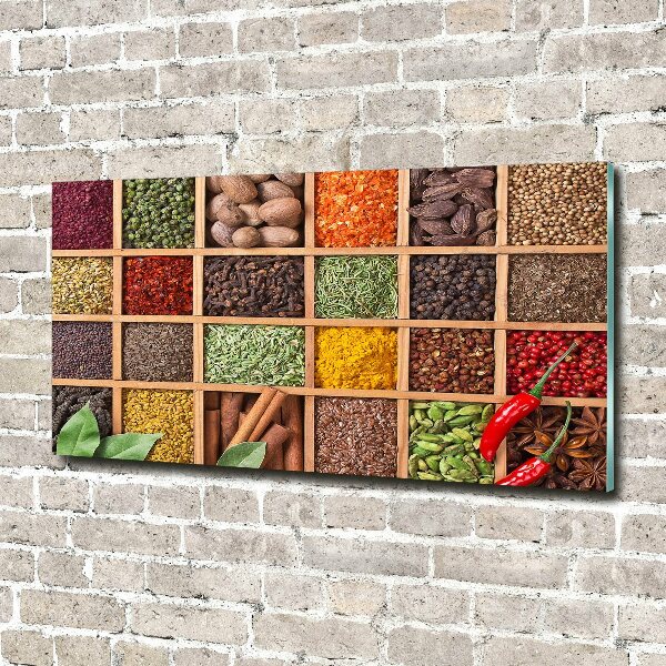 Cuadro decorativo de vidrio para salón horizontal Especias y hierbas