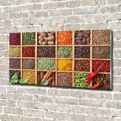 Cuadro decorativo de vidrio para salón horizontal Especias y hierbas
