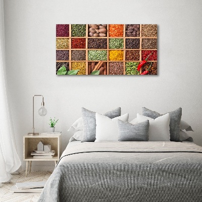 Cuadro decorativo de vidrio para salón horizontal Especias y hierbas