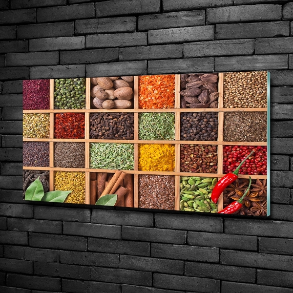 Cuadro decorativo de vidrio para salón horizontal Especias y hierbas
