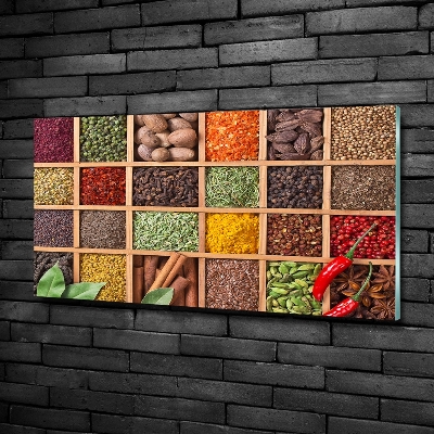 Cuadro decorativo de vidrio para salón horizontal Especias y hierbas