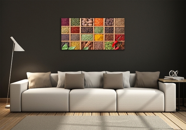 Cuadro decorativo de vidrio para salón horizontal Especias y hierbas