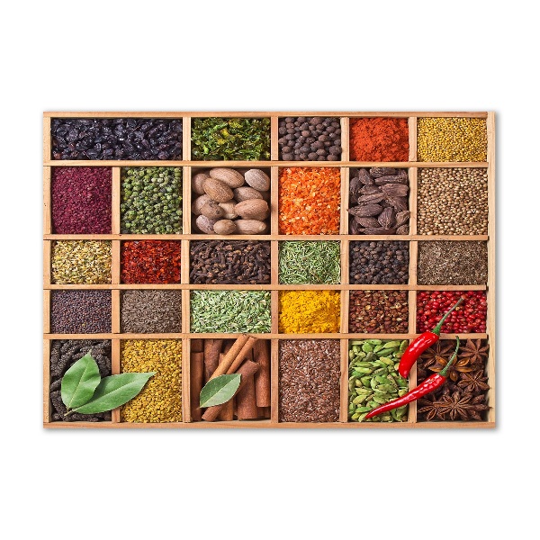 Cuadro decorativo de vidrio para salón horizontal Especias y hierbas