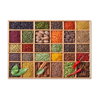 Cuadro decorativo de vidrio para salón horizontal Especias y hierbas