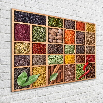 Cuadro decorativo de vidrio para salón horizontal Especias y hierbas