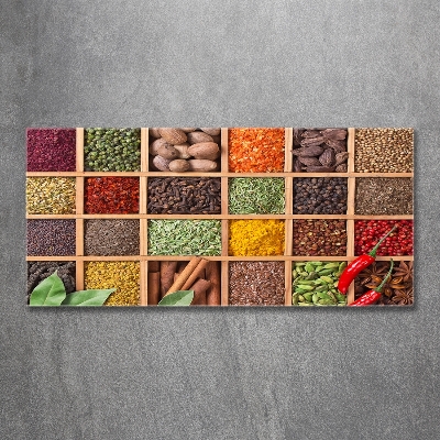 Cuadro decorativo de vidrio para salón horizontal Especias y hierbas