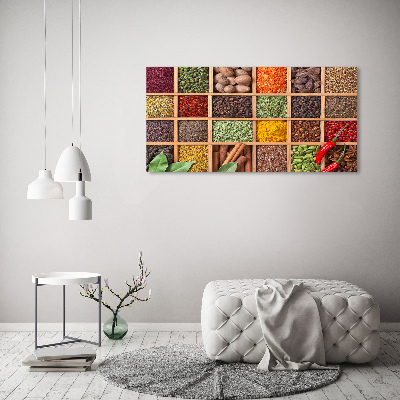 Cuadro decorativo de vidrio para salón horizontal Especias y hierbas