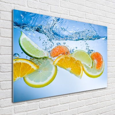 Cuadro de cristal templado moderno horizontal Cítricos bajo el agua