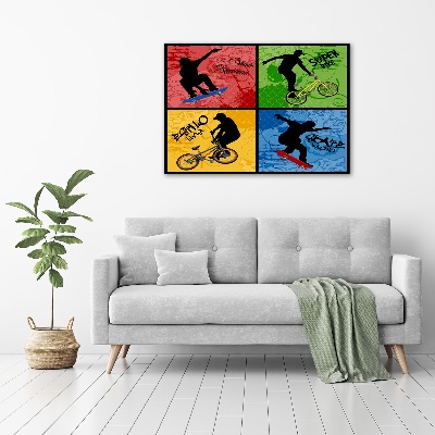 Impresión en cristal con acabado brillante horizontal Bicicleta y patineta