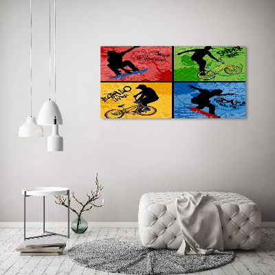 Impresión en cristal con acabado brillante horizontal Bicicleta y patineta