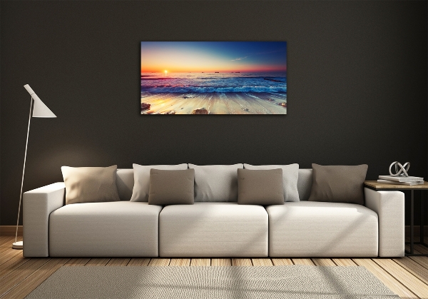 Cuadro decorativo de vidrio para salón horizontal Amanecer en el mar
