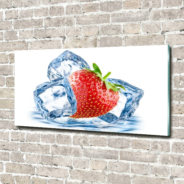 Cuadro decorativo de vidrio para salón horizontal Fresa con hielo