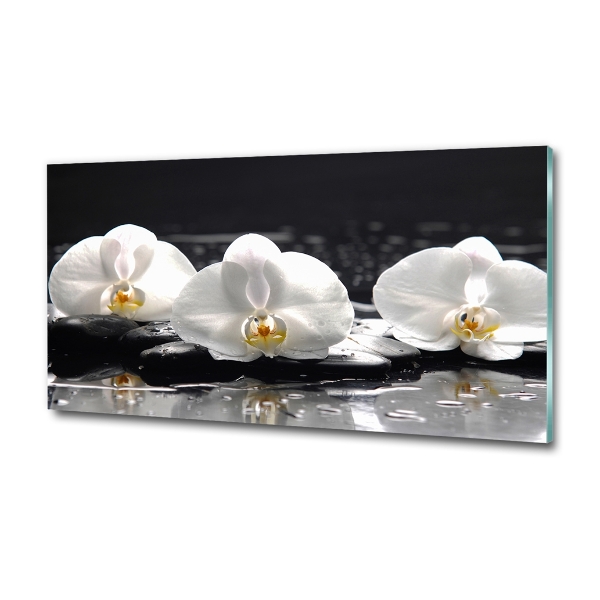 Cuadro decorativo de vidrio para salón horizontal Orquídea