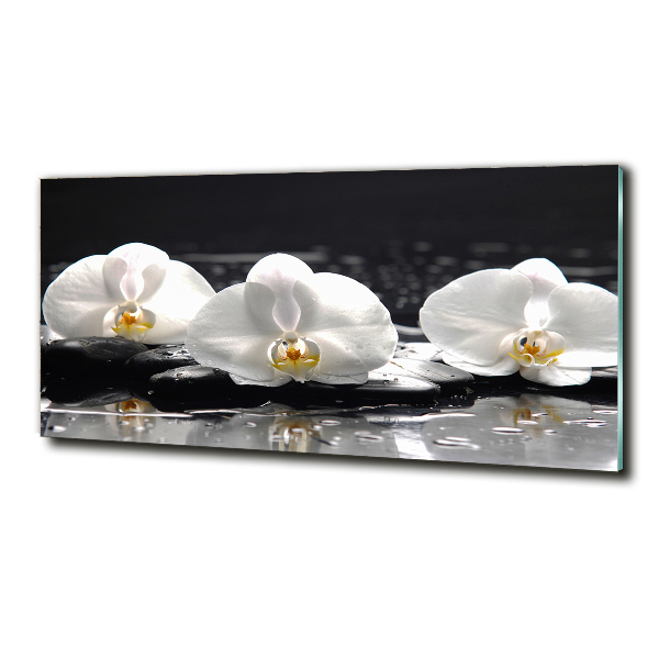 Cuadro decorativo de vidrio para salón horizontal Orquídea