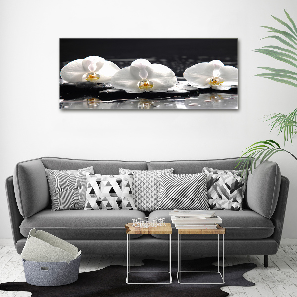 Cuadro decorativo de vidrio para salón horizontal Orquídea