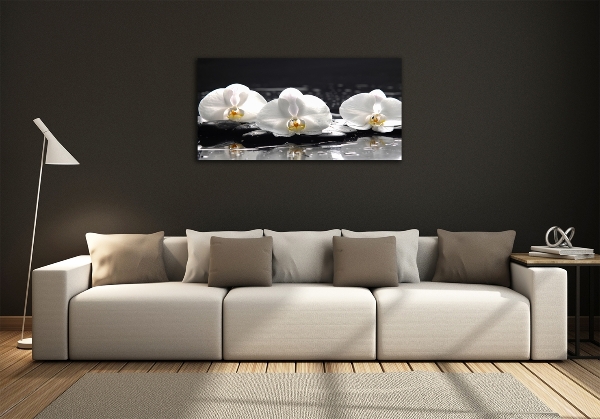 Cuadro decorativo de vidrio para salón horizontal Orquídea